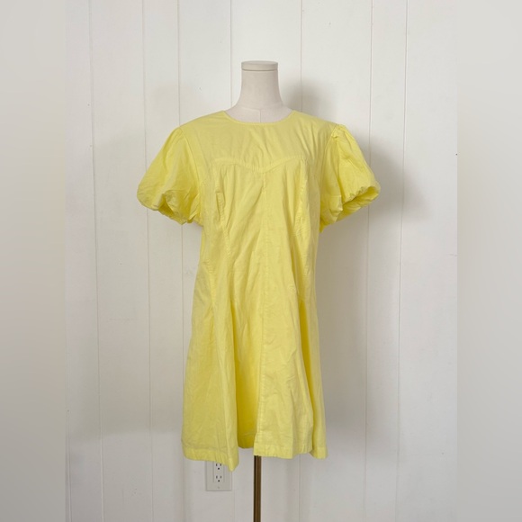 Anthropologie Maeve Yellow Puff Sleeve Pleated Mini Dress NWOT X-Large - Picture 6 of 9